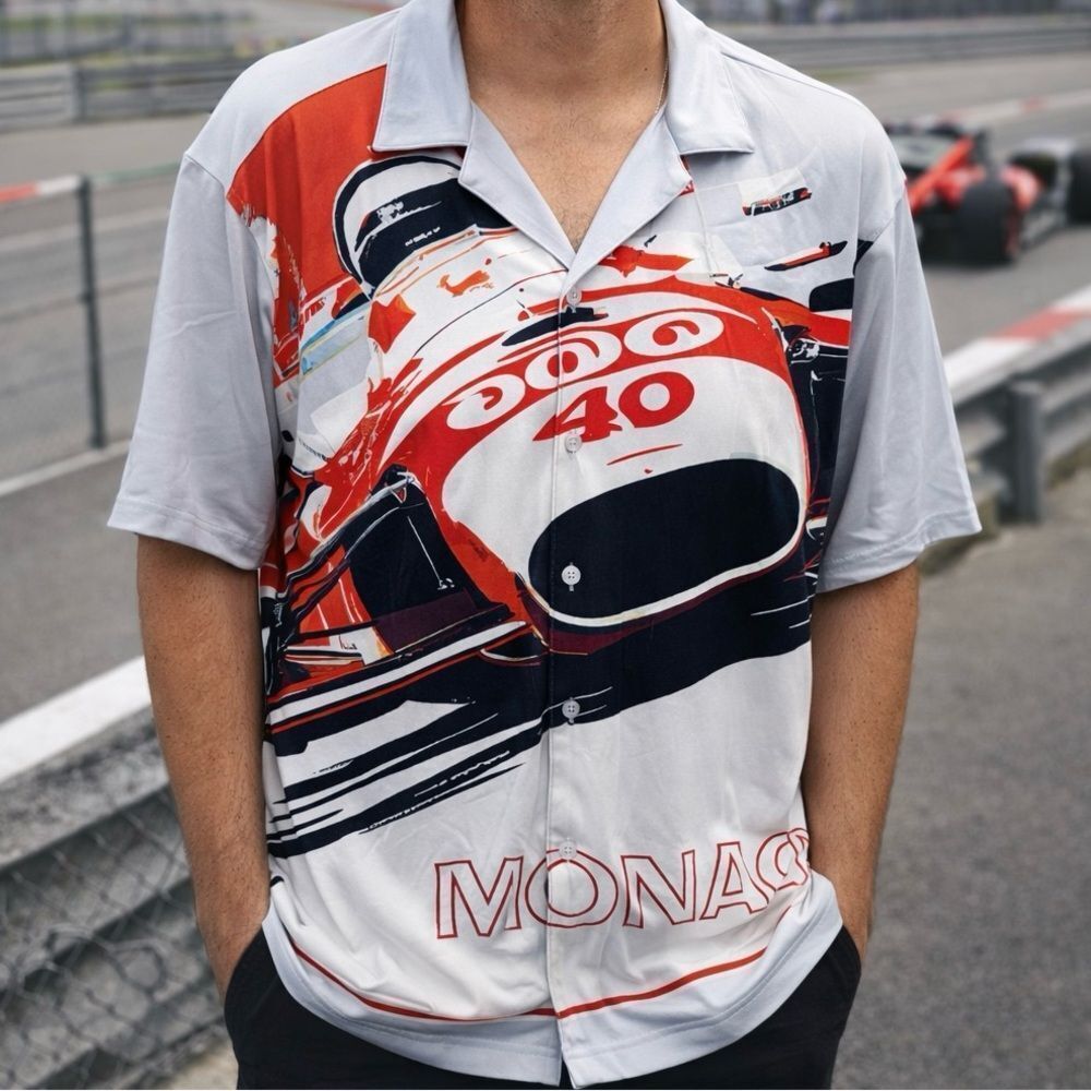 Monaco Racing Graphic Men's Shirt - Red and Gray